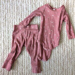 Colored Organics Ribbed Bodysuit and Pant Set, Sienna Floral